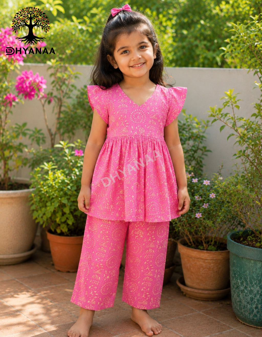 Kids Girls Muslin Cotton Co-Ord Pink-GFMC002