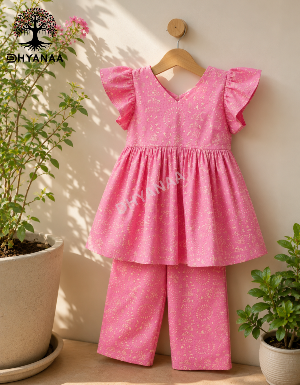 Kids Girls Muslin Cotton Co-Ord Pink-GFMC002