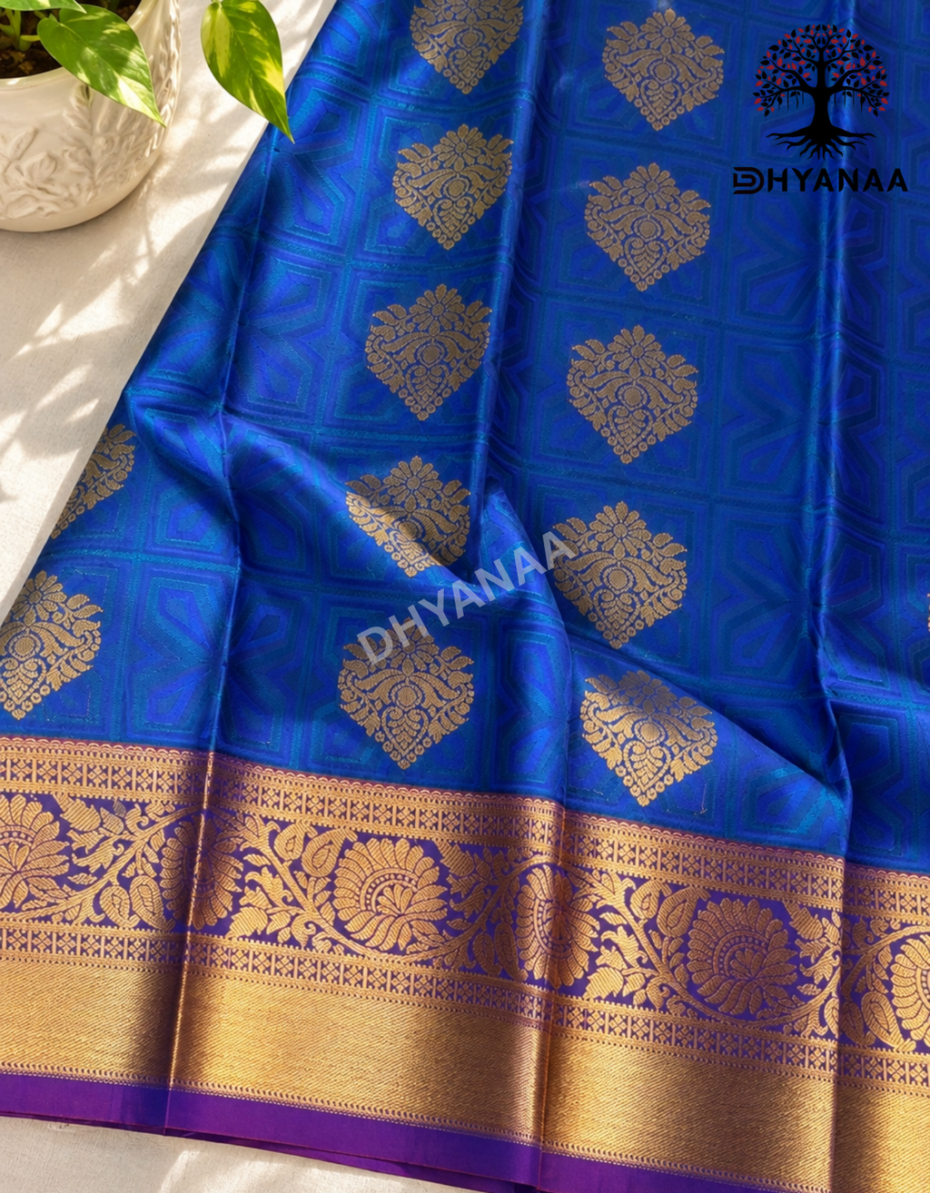 Semi Silk Saree - Royal Blue with Gold Zari