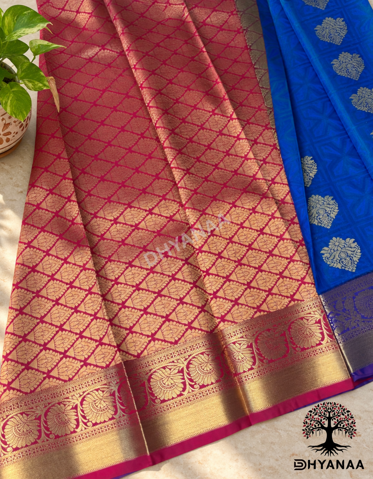 Semi Silk Saree - Royal Blue with Gold Zari