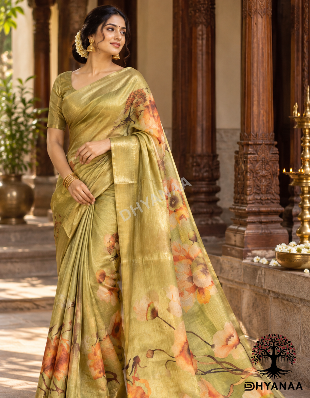 Olive Bloom Tissue Saree