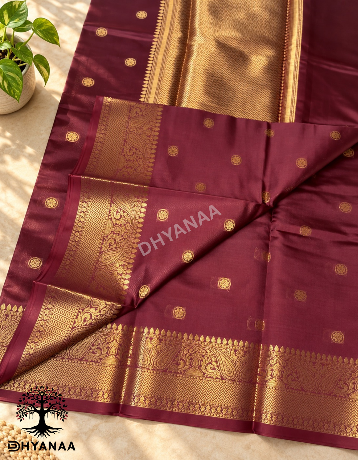 Semi Banarasi Silk Saree - Maroon with Gold Zari