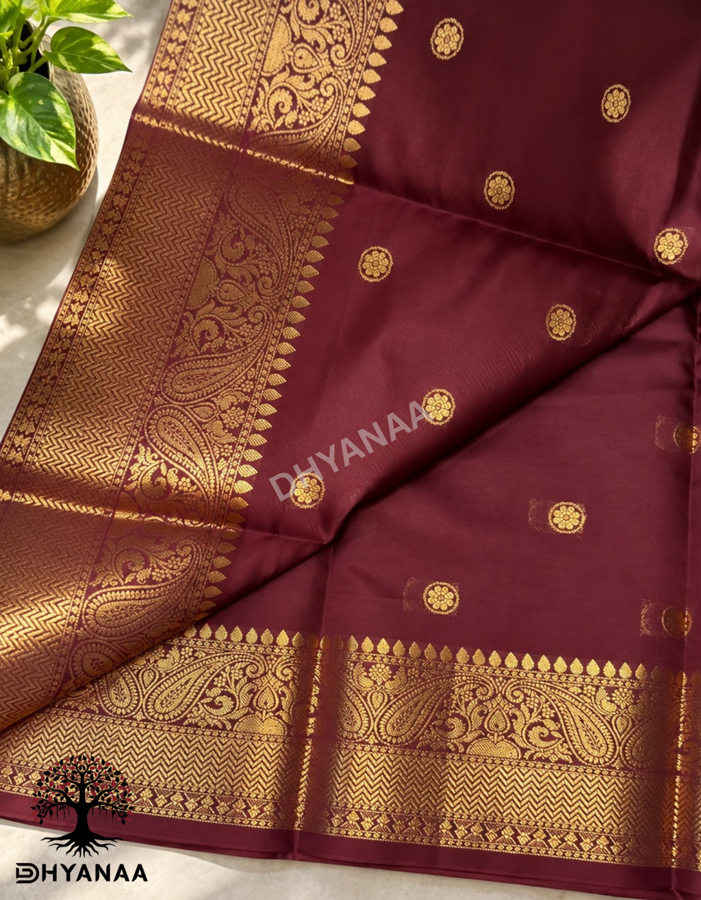 Semi Banarasi Silk Saree - Maroon with Gold Zari