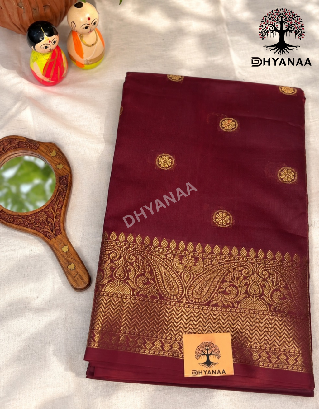 Semi Banarasi Silk Saree - Maroon with Gold Zari