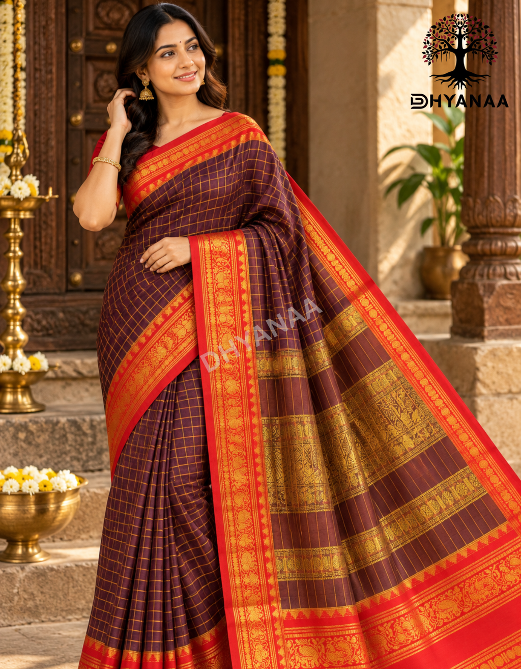 Purple Zari Checks Kalyani Cotton Saree with Annam and Elephant Motifs Rich Zari Border