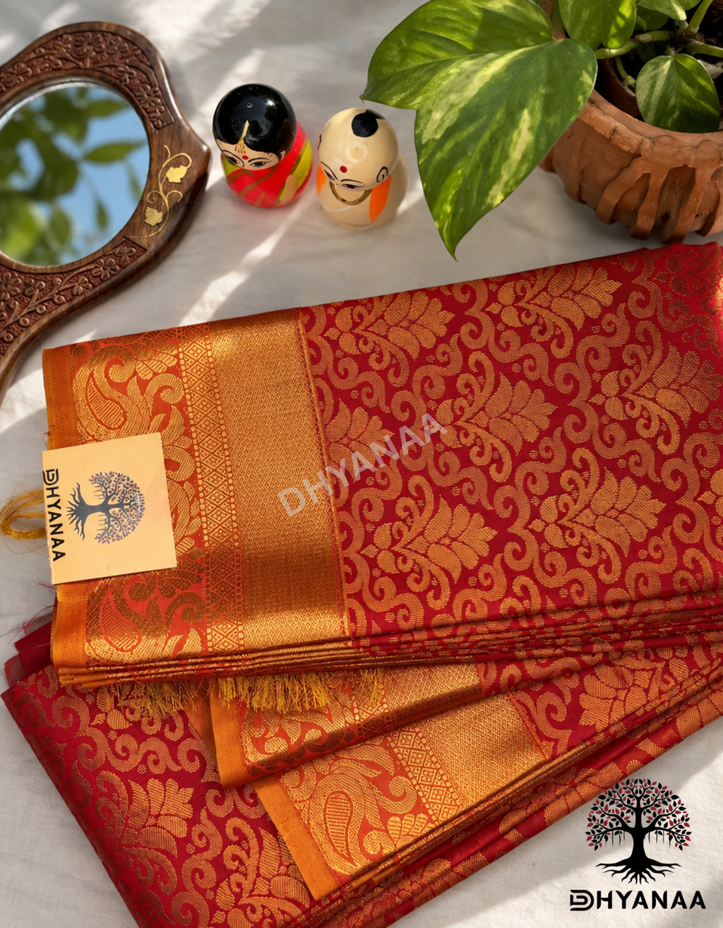 Semi Silk Saree – Rich Red with Grand Gold Zari