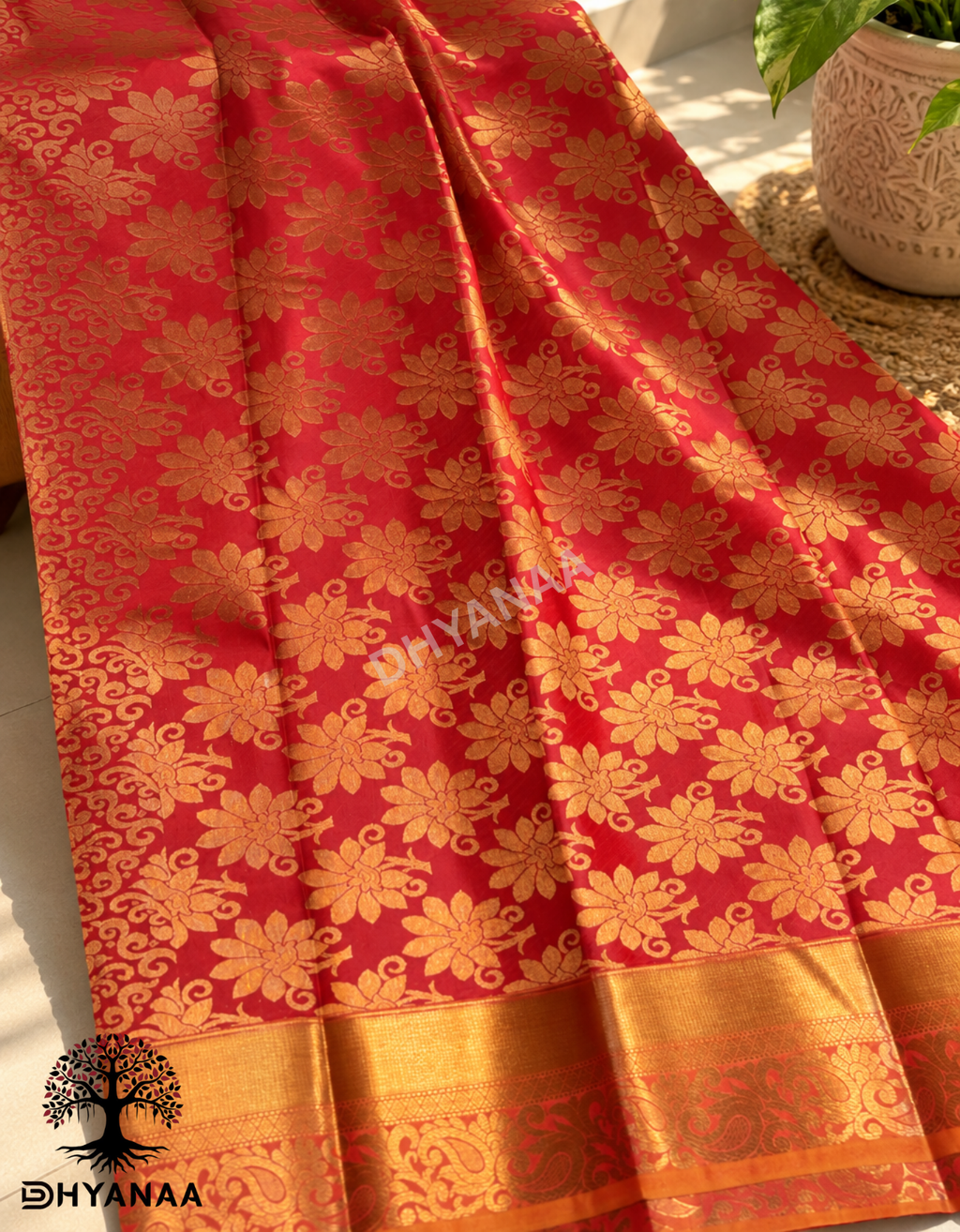Semi Silk Saree – Rich Red with Grand Gold Zari