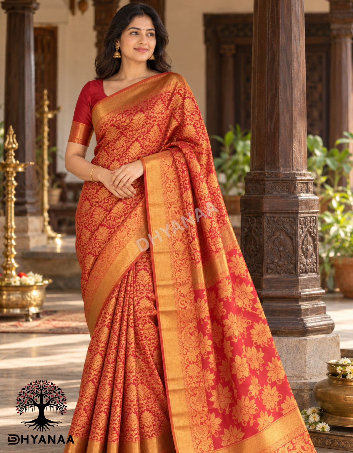 Semi Silk Saree – Rich Red with Grand Gold Zari