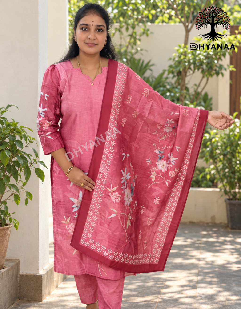 Silk blend Cotton 3 PC Set W/Lining Pink-LKMU3001