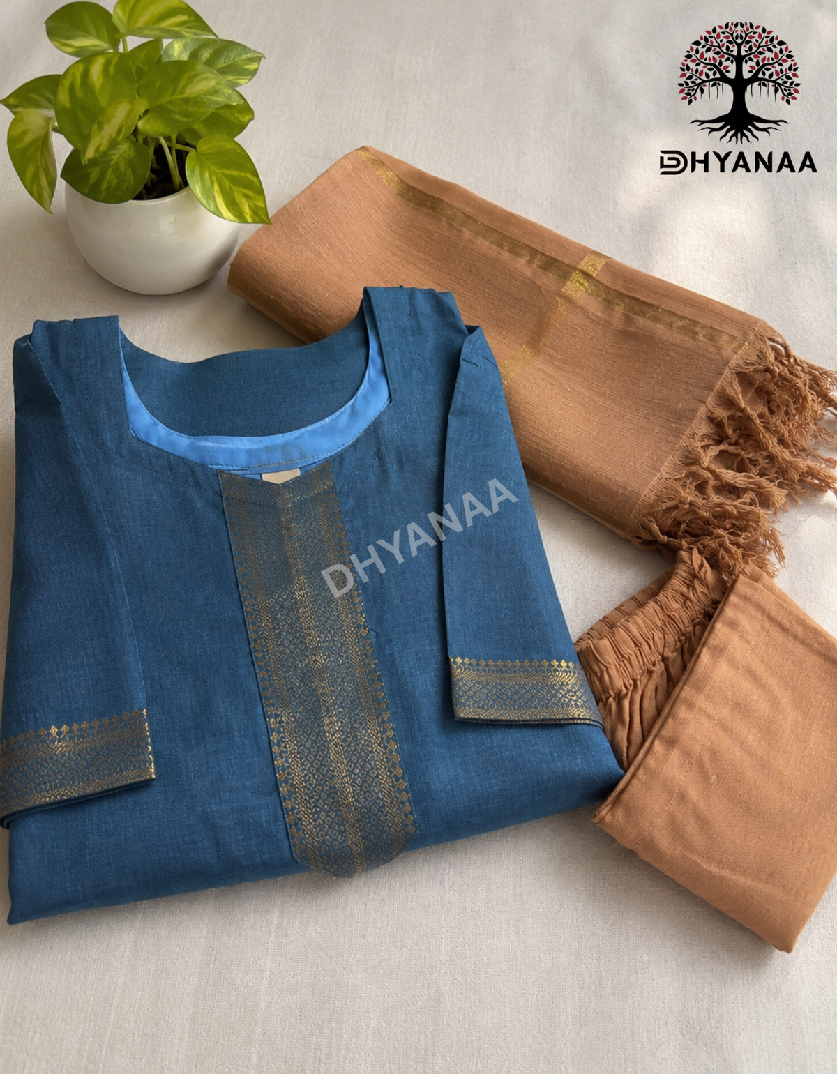 Mangalagiri Handloom Cotton 3 PC Set W/Lining Light Blue-LKHLC3001