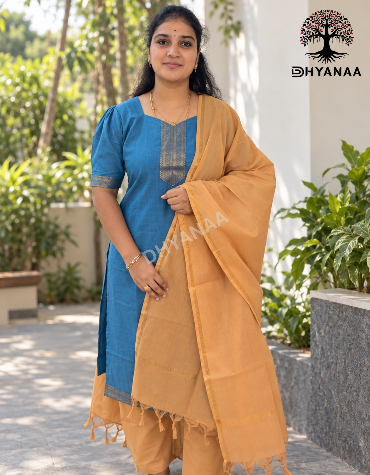 Mangalagiri Handloom Cotton 3 PC Set W/Lining Light Blue-LKHLC3001