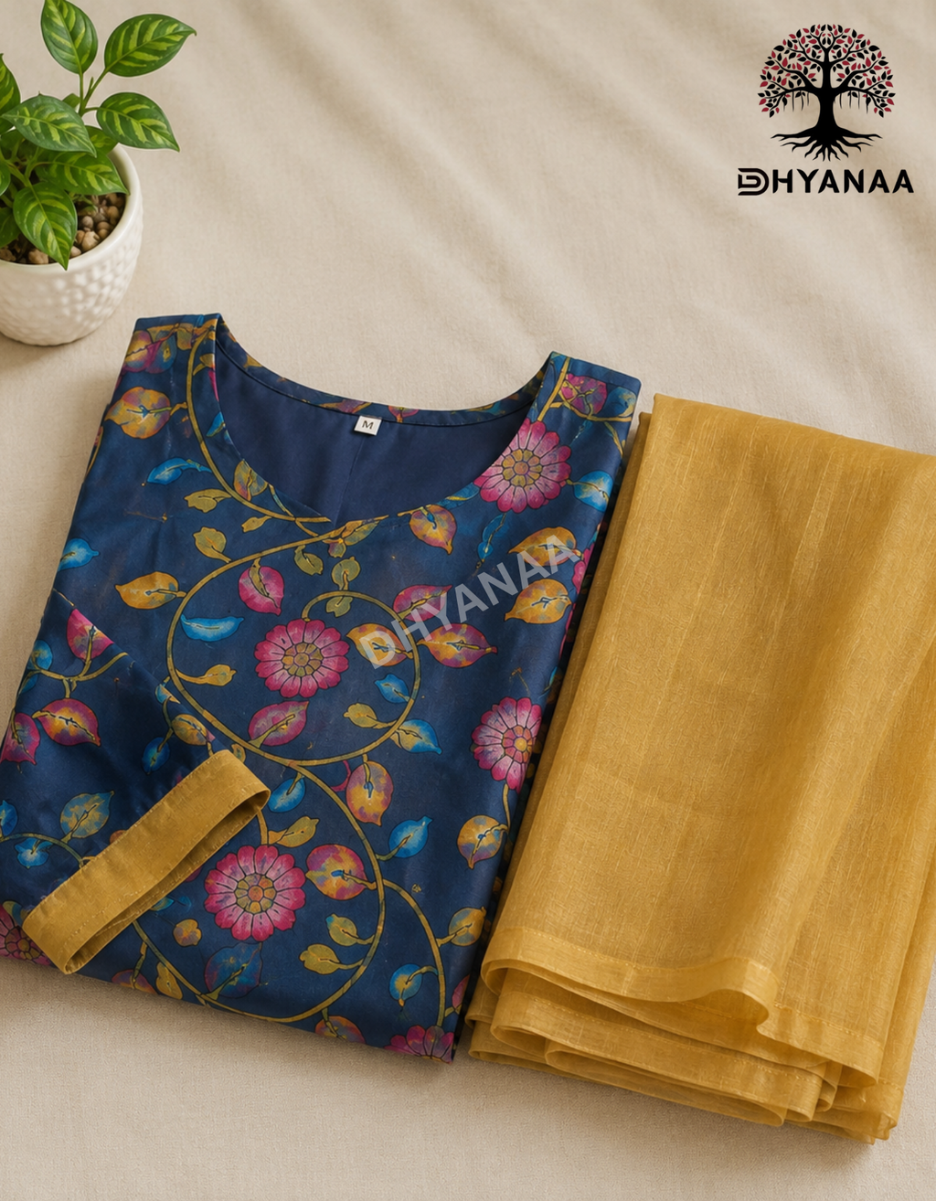 Tussar Silk with Kalamkari Prints 2 pc Set with Duppatta - LKTUS002