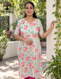 Chanderi Cotton Floral Design Kurti - Aqua Blue W/Lining - LKCHC003