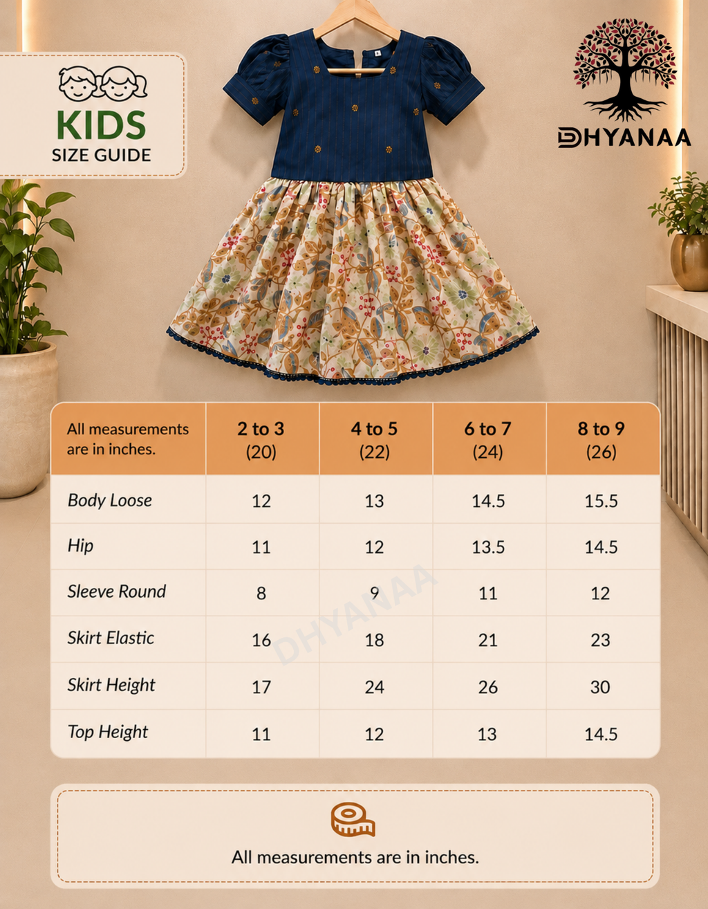 Kids Girls Muslin Cotton Frock & Pant Co-ord Set W/Lining - Light Orange - GFMC003