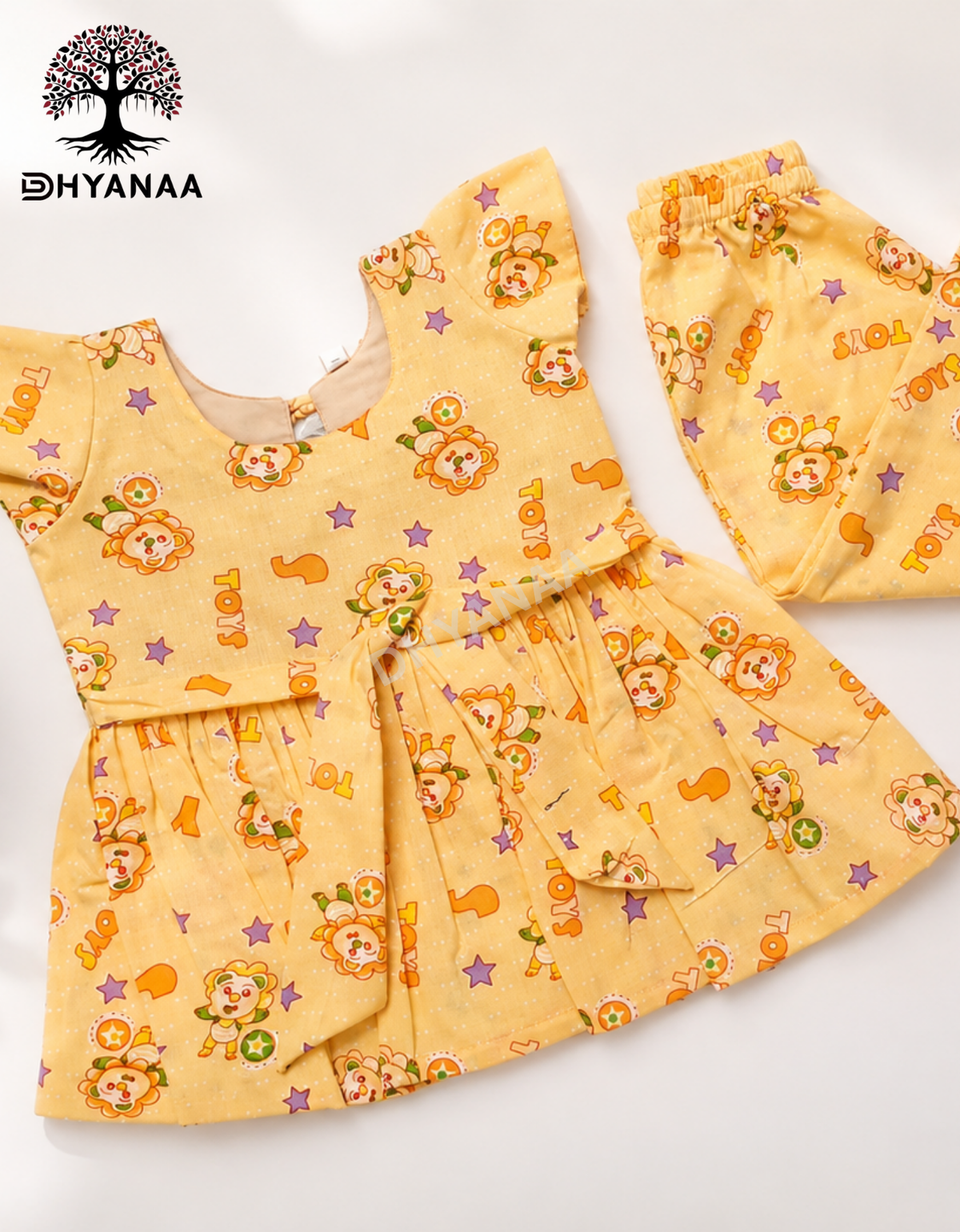 Kids Girls Muslin Cotton Frock & Pant Co-ord Set W/Lining - Light Orange - GFMC003