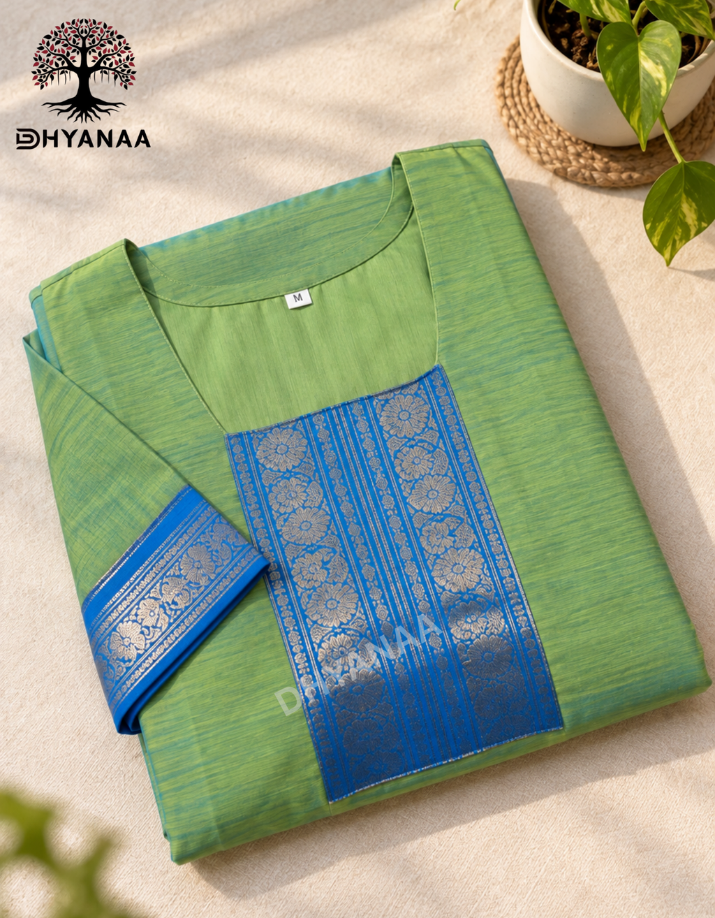 Kanchi Cotton Kurti - Green & Blue - LKKC2003