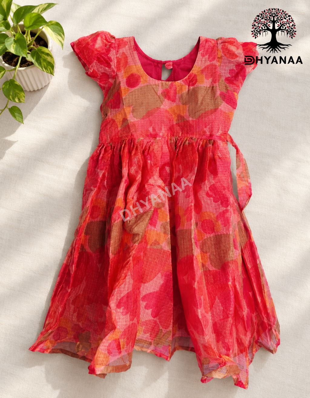 Kids Girls Frock Kota Cotton Red W/Lining-GFC003