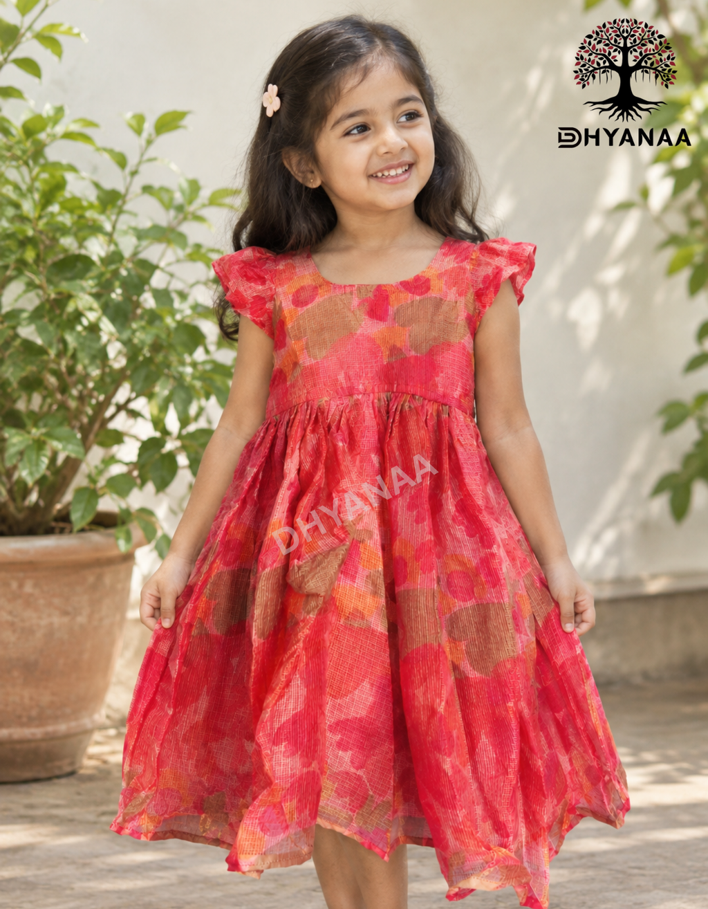 Kids Girls Frock Kota Cotton Red W/Lining-GFC003