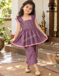 Kids Girls Silk Cotton Peplum Top & Pant Purple W/Lining-GFPSC001