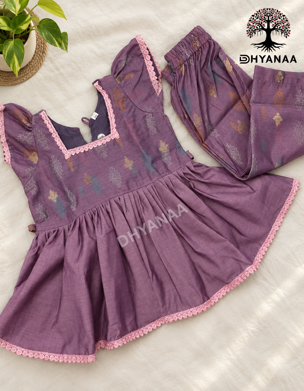 Kids Girls Silk Cotton Peplum Top & Pant Purple W/Lining-GFPSC001