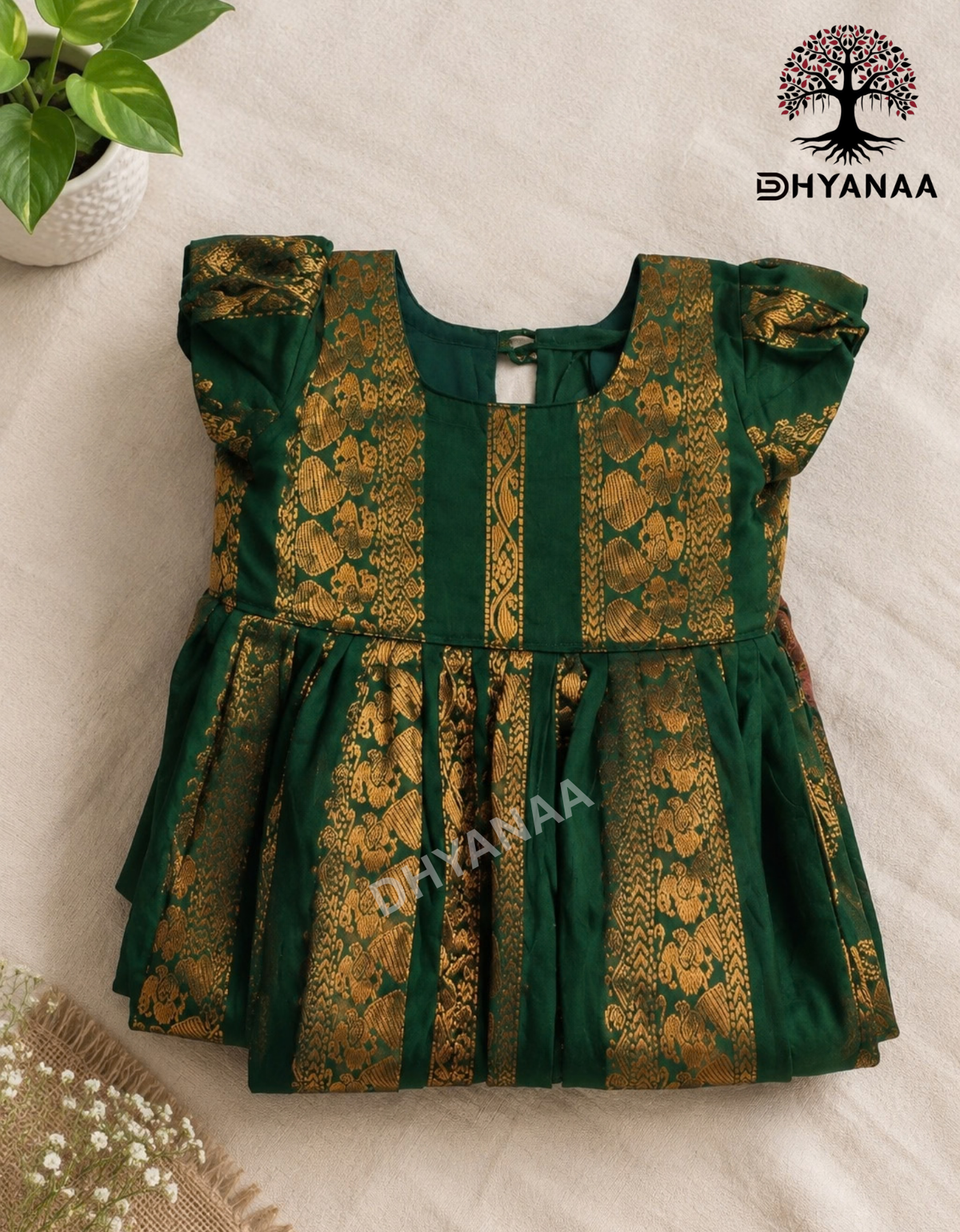 Kids Girls Frock Silk Cotton Green W/Lining-GFFSC001
