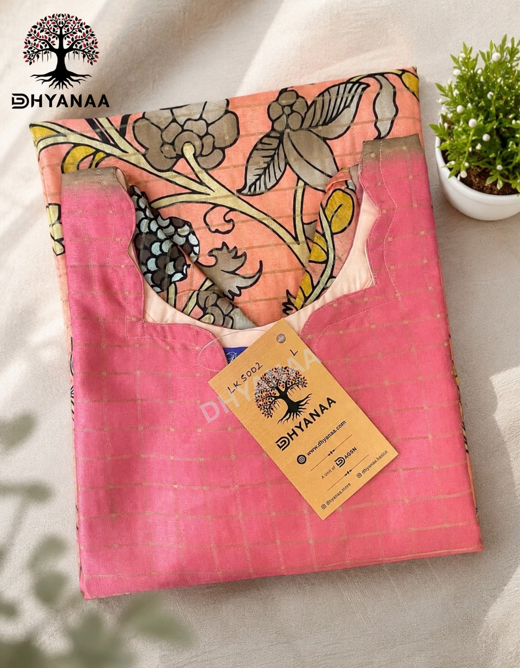 Lotus design Silk kurti W/Lining-Peach-LKS002