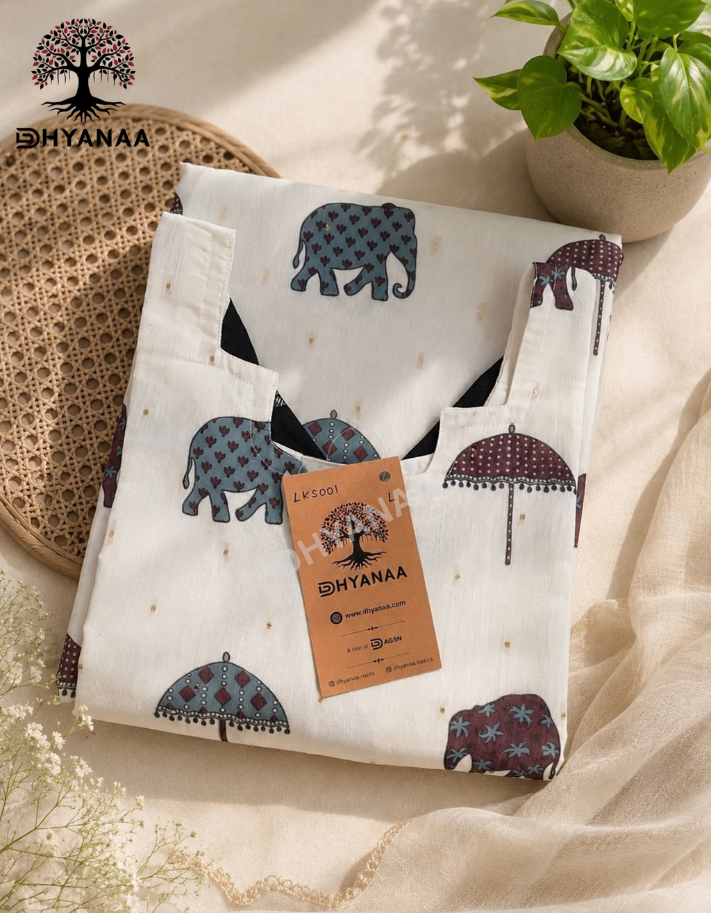 Silk Elephant Print Kurti - LKS001