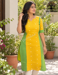 Cotton Dual Tone Mustard and Green Kurti W/Lining-LKCHC006
