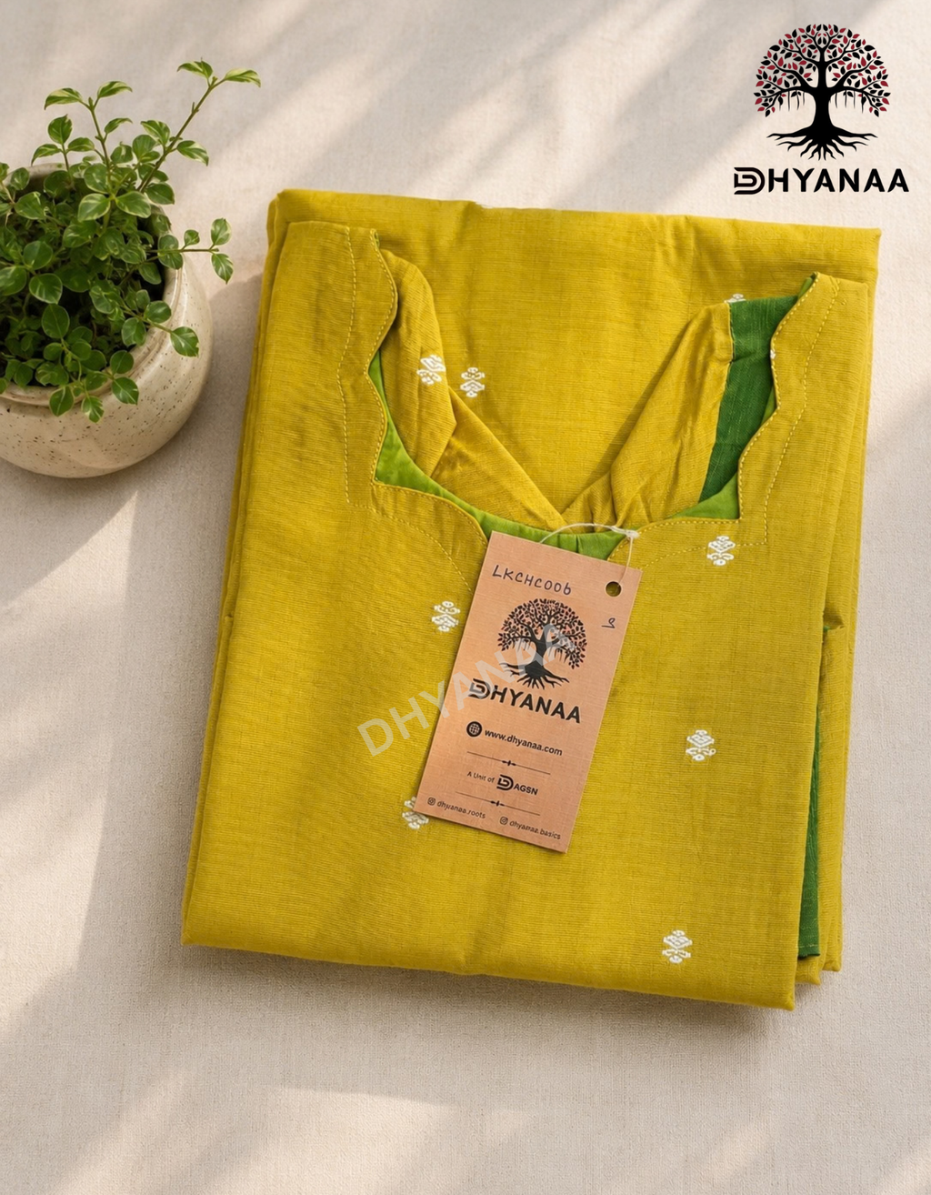 Cotton Dual Tone Mustard and Green Kurti W/Lining-LKCHC006