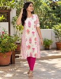 Pure Cotton Floral design Kurti W/Lining-LKCHC007