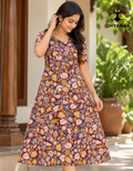 Kalamkari Hand-Painted A-Line Kurti - Brown-LKALC001