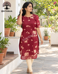 Pichwai Art Chanderi Cotton Kurti Maroon W/Lining-LKCHC001