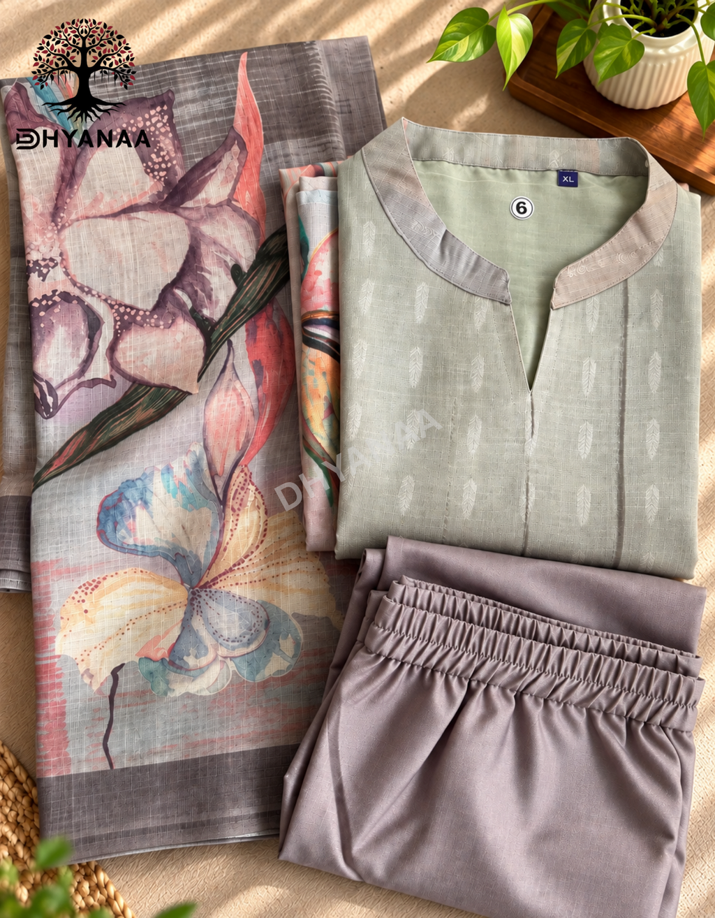 Linen Cotton 3PC Set W/Lining-Pastel Green-LKCL3001