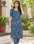 Cotton Kalamkari Print Co-Ord Set W/Lining-Blue-LKC2003