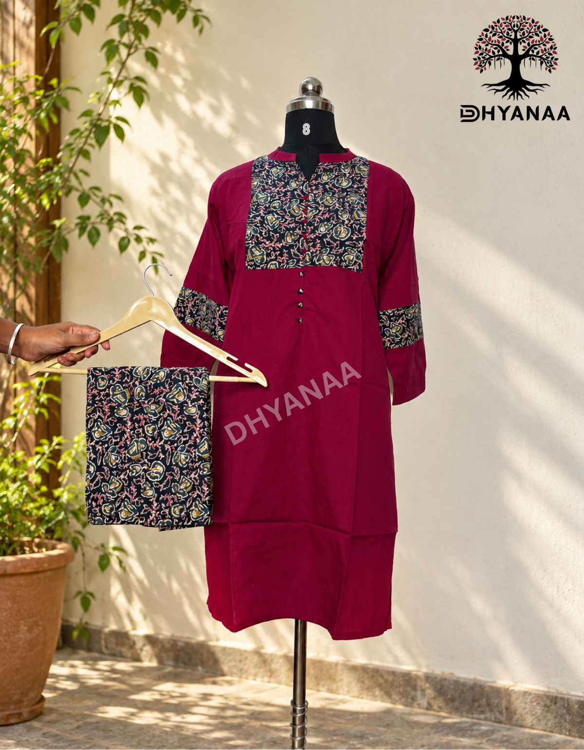 Mix cotton Kurti with patiala pant Co-ord set W/O Lining-ALKMC2002