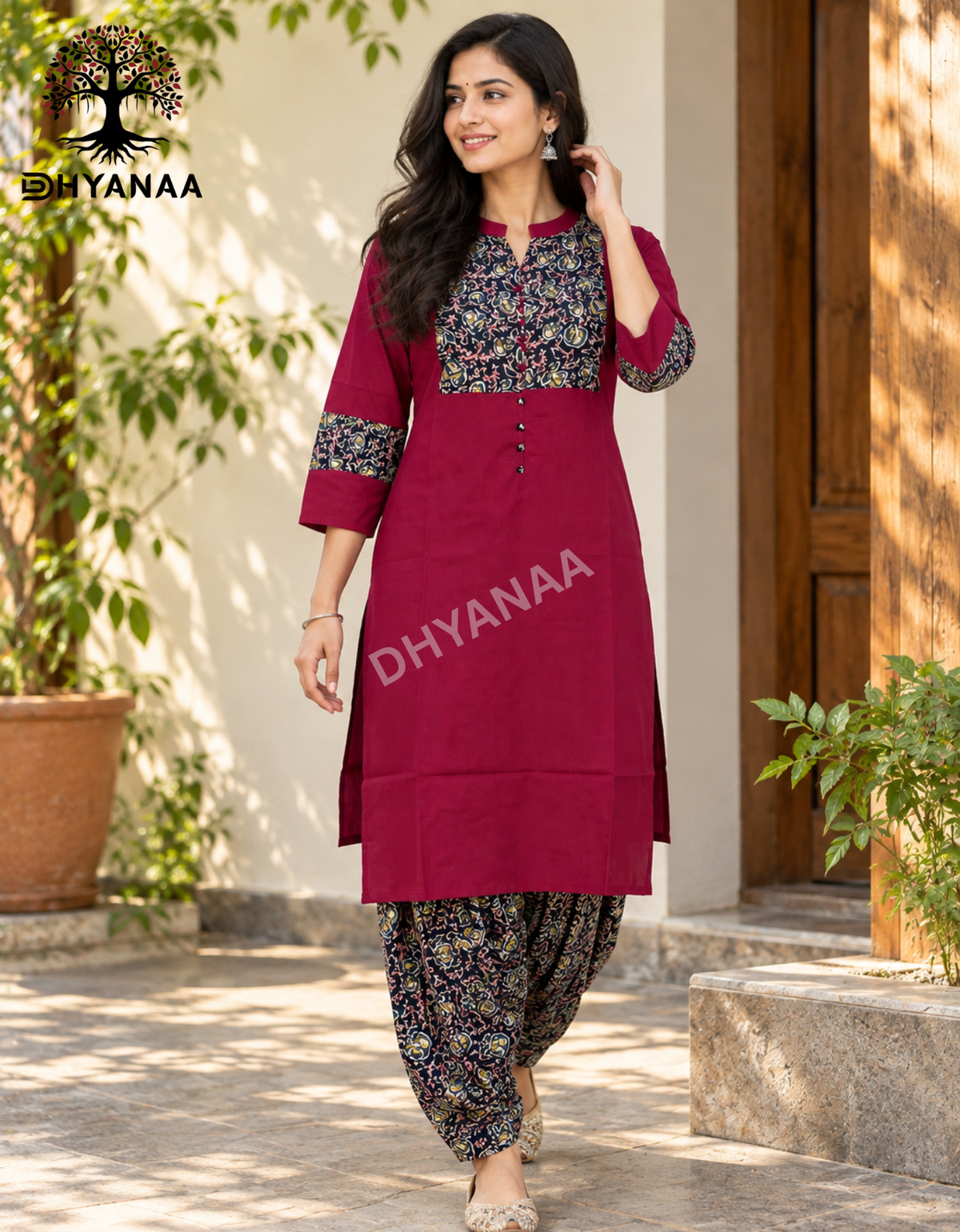 Mix cotton Kurti with patiala pant Co-ord set W/O Lining-ALKMC2002
