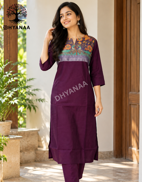 Berlin Silk Kurti with Kalamkari Yoke Design W/O Lining-ALKBS002