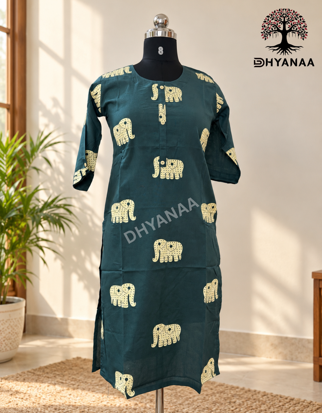 Kurti with Elephant design W/O Lining-ALKMC002