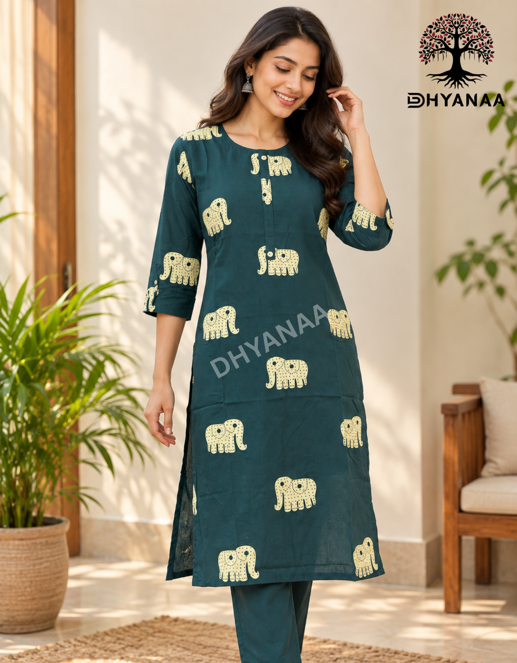 Kurti with Elephant design W/O Lining-ALKMC002