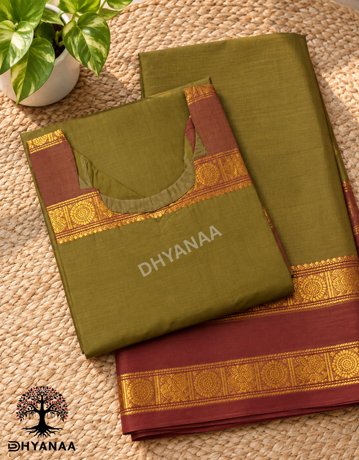 Yazhisai Collections-Chettinad Cotton 2 PC Set Top and Duppatta W/Lining-LKCC2002