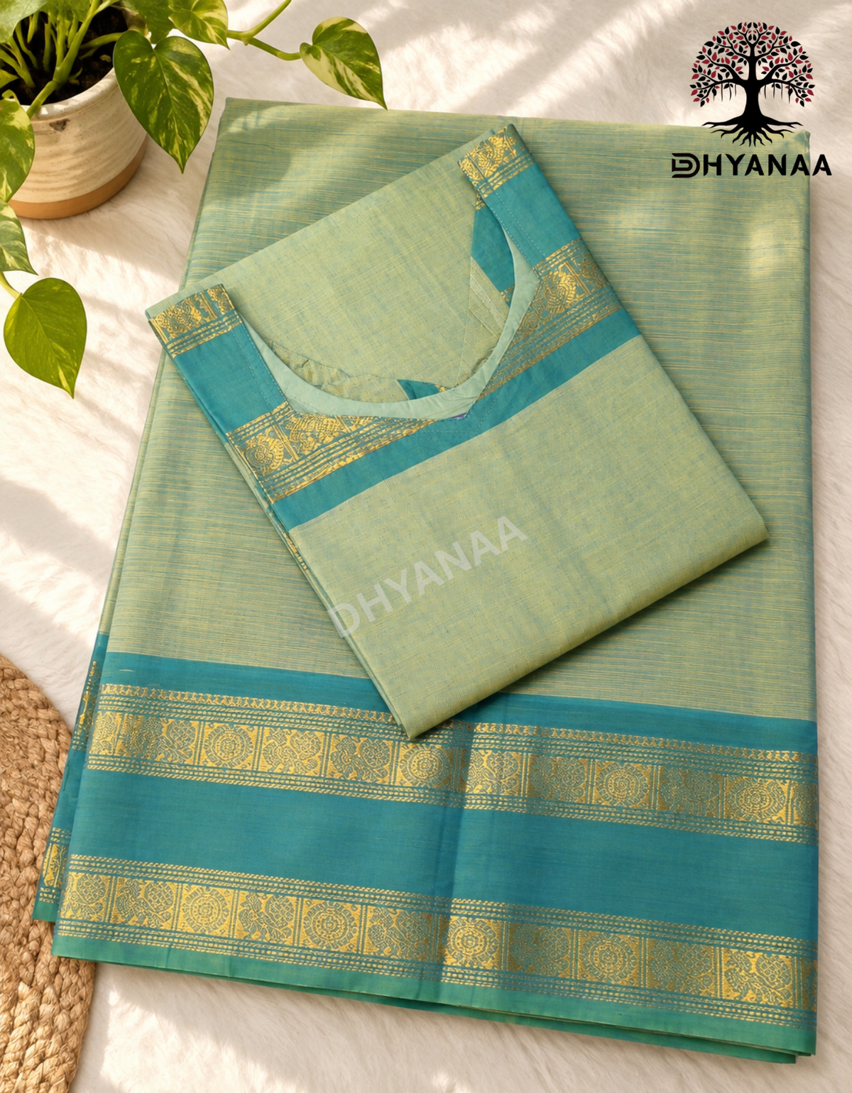 Yazhisai Collections-Chettinad Cotton 2 PC Set Top and Duppatta W/Lining-LKCC2003