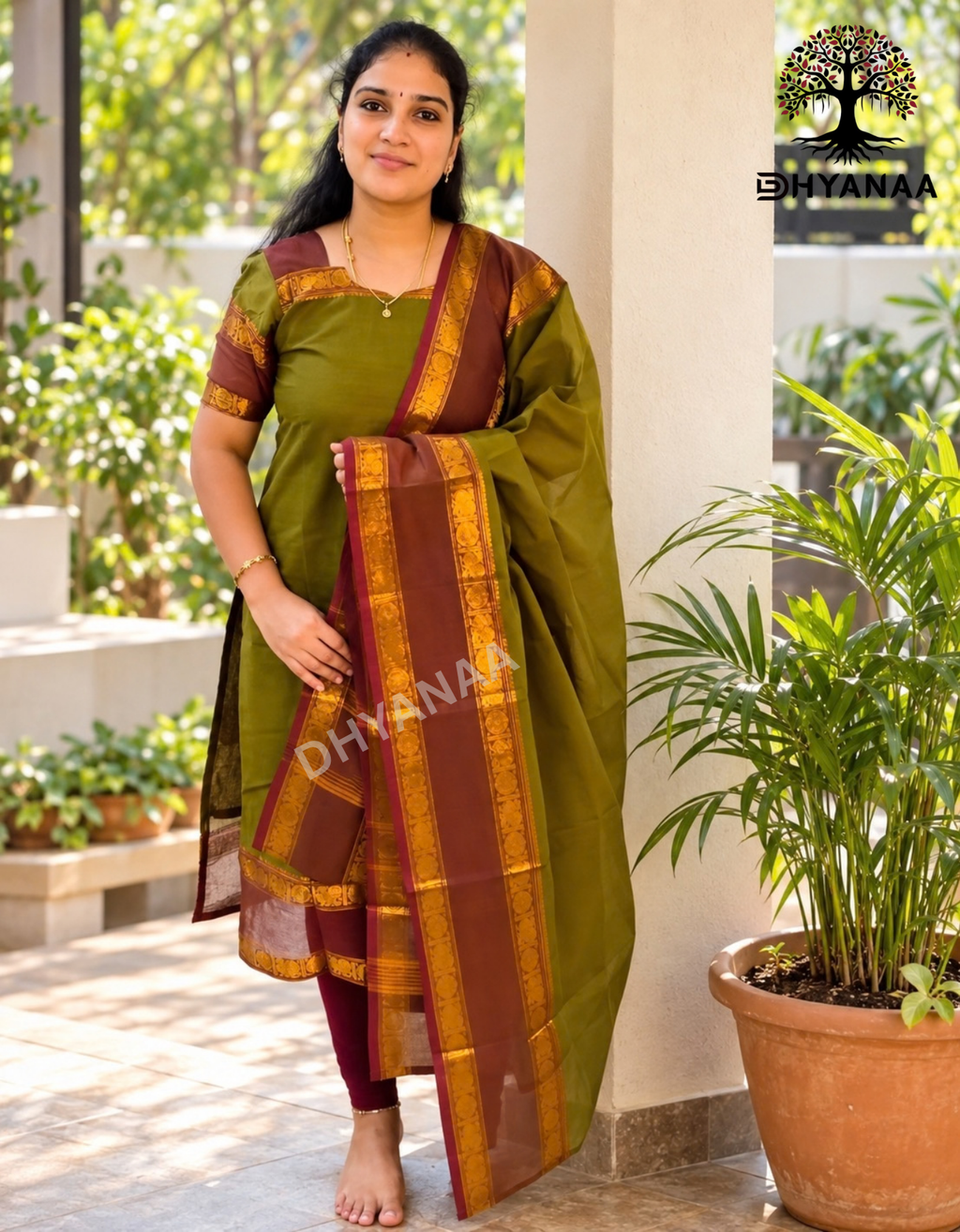Yazhisai Collections-Chettinad Cotton 2 PC Set Top and Duppatta W/Lining-LKCC2002
