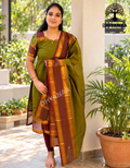 Yazhisai Collections-Chettinad Cotton 2 PC Set Top and Duppatta W/Lining-LKCC2002