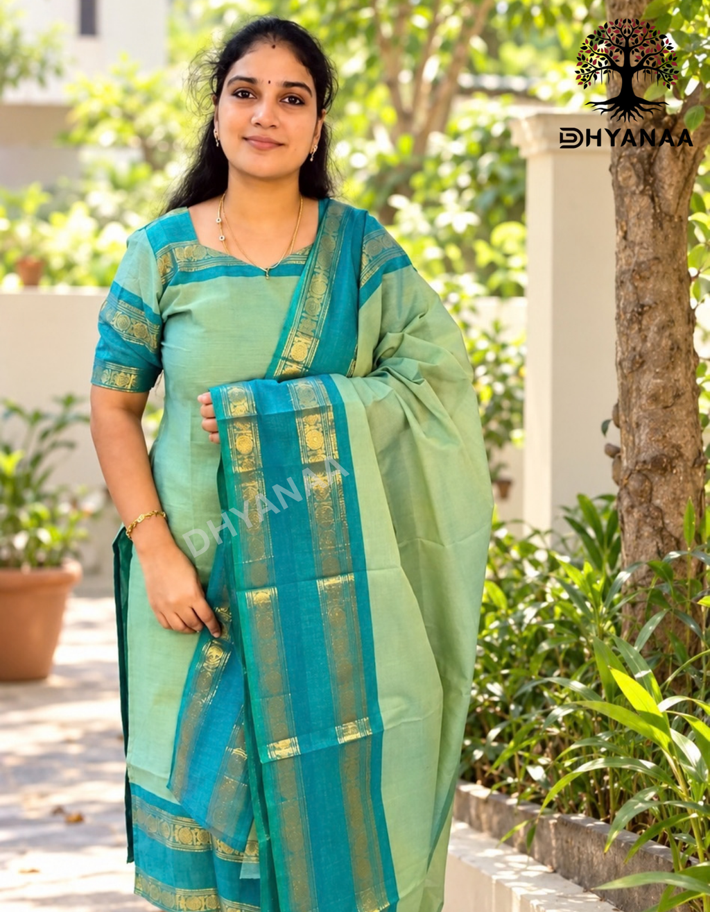 Yazhisai Collections-Chettinad Cotton 2 PC Set Top and Duppatta W/Lining-LKCC2003
