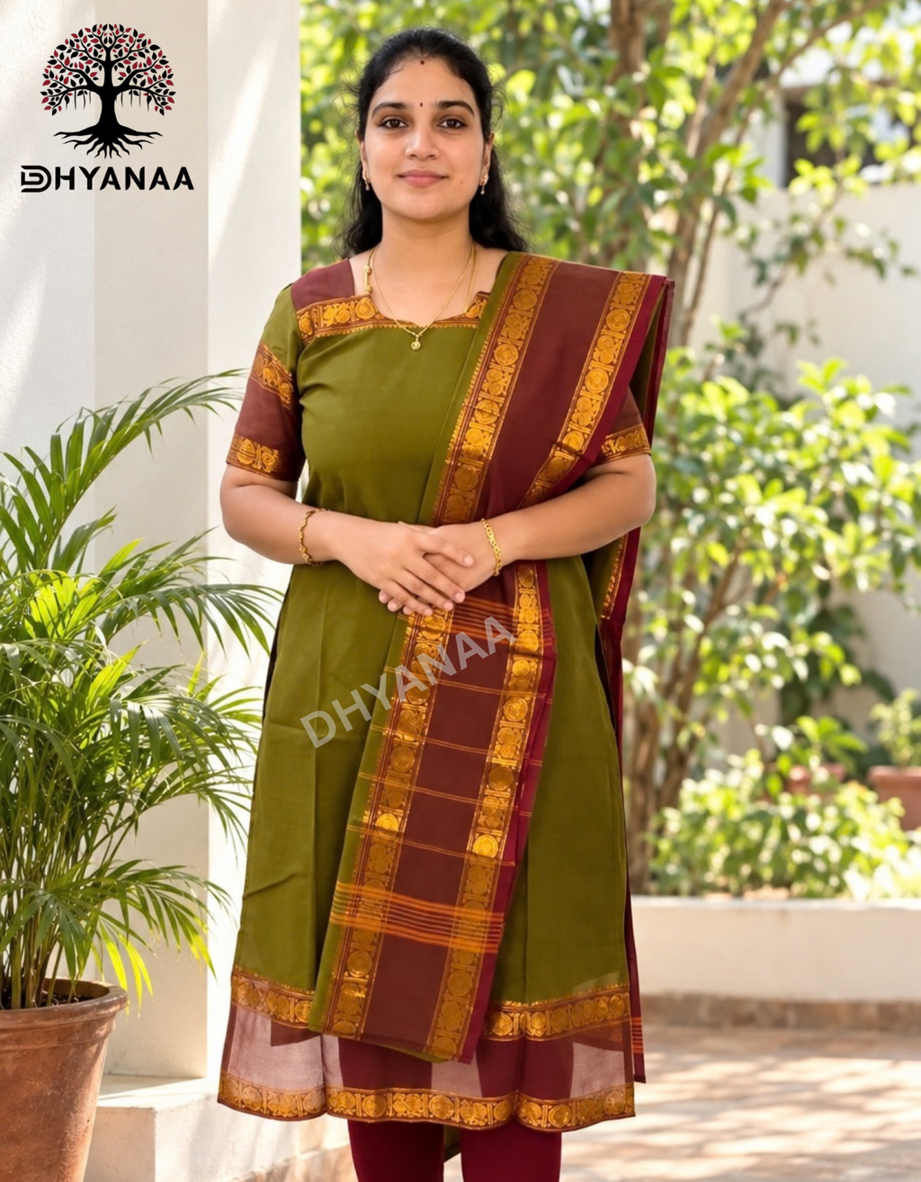 Yazhisai Collections-Chettinad Cotton 2 PC Set Top and Duppatta W/Lining-LKCC2002