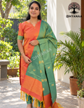 Nalinam-Soft Silk 3Pc Set Orange and Green W/Lining - LKSS3001