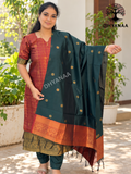 Nalinam-Silk 3Pc Set Maroon and Bottle Green W/Lining - LKSS3003