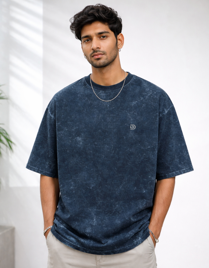 Dhyanaa - LuxWeave Unisex Leisure Acid Washed Oversized Tee - Mindful Collection - AWM002