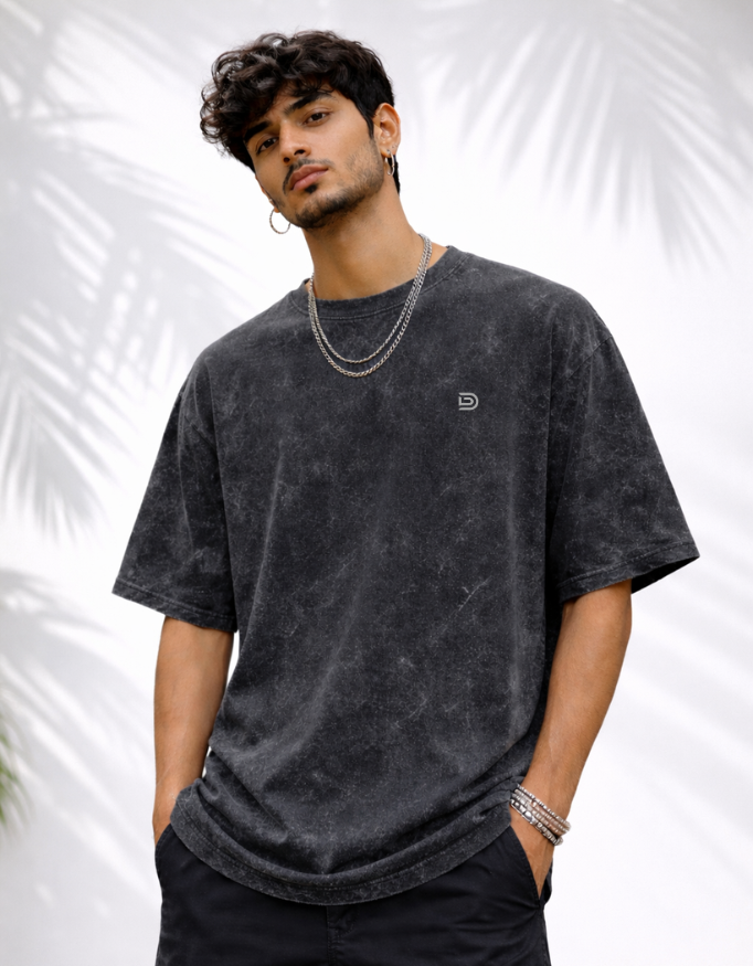 Dhyanaa - LuxWeave Unisex Leisure Acid Washed Oversized Tee - Mindful Collection - AWM002