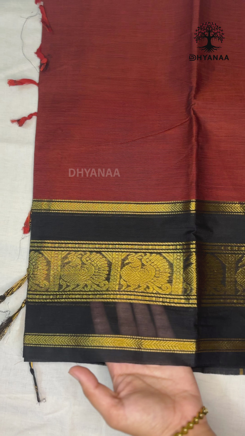 Chettinad Cotton Saree Dark Rust Orange with Rich Zari